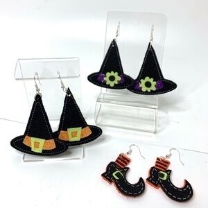 3 Sets Felt Halloween Witch Hat & Shoes Earrings